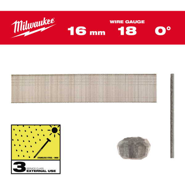 Stauchkopfnägel 18 GA/16 mm Edelstahl / Rostfrei / Sicherheitsklasse 3 - 10.000 Stück