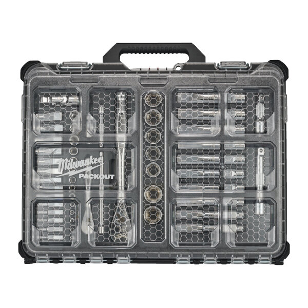 PACKOUT™ ¼″ & ½″ Ratschen- und Steckschlüssel Set, 63-teilig